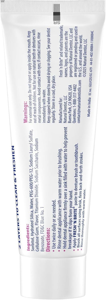 Fresh 'n Brite Denture Cleaner Paste, ADA Accepted Dual Action Formula for Fresh Breath & Gentle Care of Dentures, 1 Count