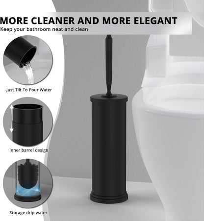 Premium 304 Stainless Steel Toilet Brush and Holder: Weighted Stable Base, Removable Inner Tube, Splash-Proof Design for 360° Thorough Cleaning & Space-Saving Storage,Nickel