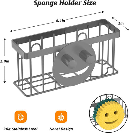 MURLONG Sponge Holder Smiley Face, Sink Caddy for kitchen Sink, Kitchen Organizer Sponge Holder with 2 PCS Suction Cups/1 PCS Adhesive Strips, Designed for Sponge, Soap, Dish brush, Scrubber-Black