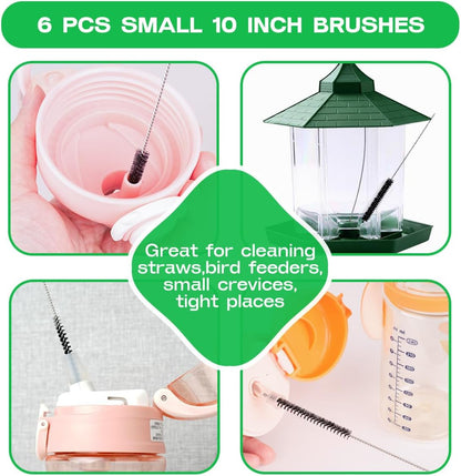 Brush Family Straw Cleaner Brush Set,6 Piece 12" Long Pipe Tube Bottle Brushes for Cleaning Narrow Neck Bottles,Coffee Maker,Glass Cups