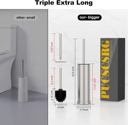 Bronze Toilet Brush and Holder Set，Stainless Steel Heavy Duty Toilet Bowl Brush，Extra Long Handled Modern Toilet Cleaner Brush, Removable Inner Bowl, and Splash Protection