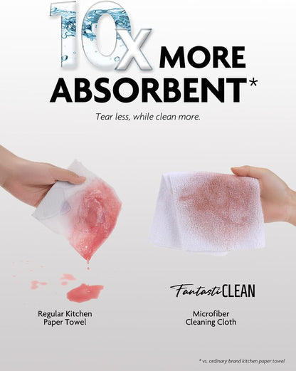 Fantasticlean Microfiber Cleaning Cloth Roll -40 Pack, Tear Away Microfiber Towels, 12" x 12", Reusable, Washable, Scratch Free, Ultra Absorbent Dishcloth for All-Around Cleaning Supplies (White)
