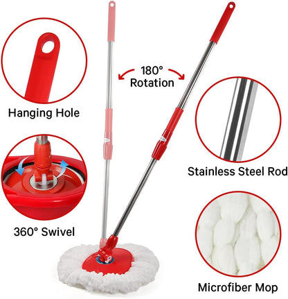 Pedal Spin Mop and 7LT Bucket Floor Cleaning System with 3 Extra Microfiber Mop Replacement Refills - Labor-Saving Foot Pressure Spin Mop with Adjustable Stainless Steel Handle for Floor Cleaning