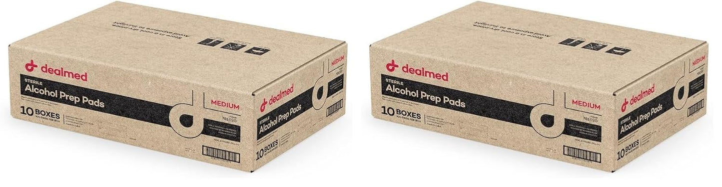 Dealmed 200 Sterile Alcohol Prep Pads Isopropyl Wipes Individually Wrapped Medium Square, 2-Ply for Cuts Scrapes and General Cleansing