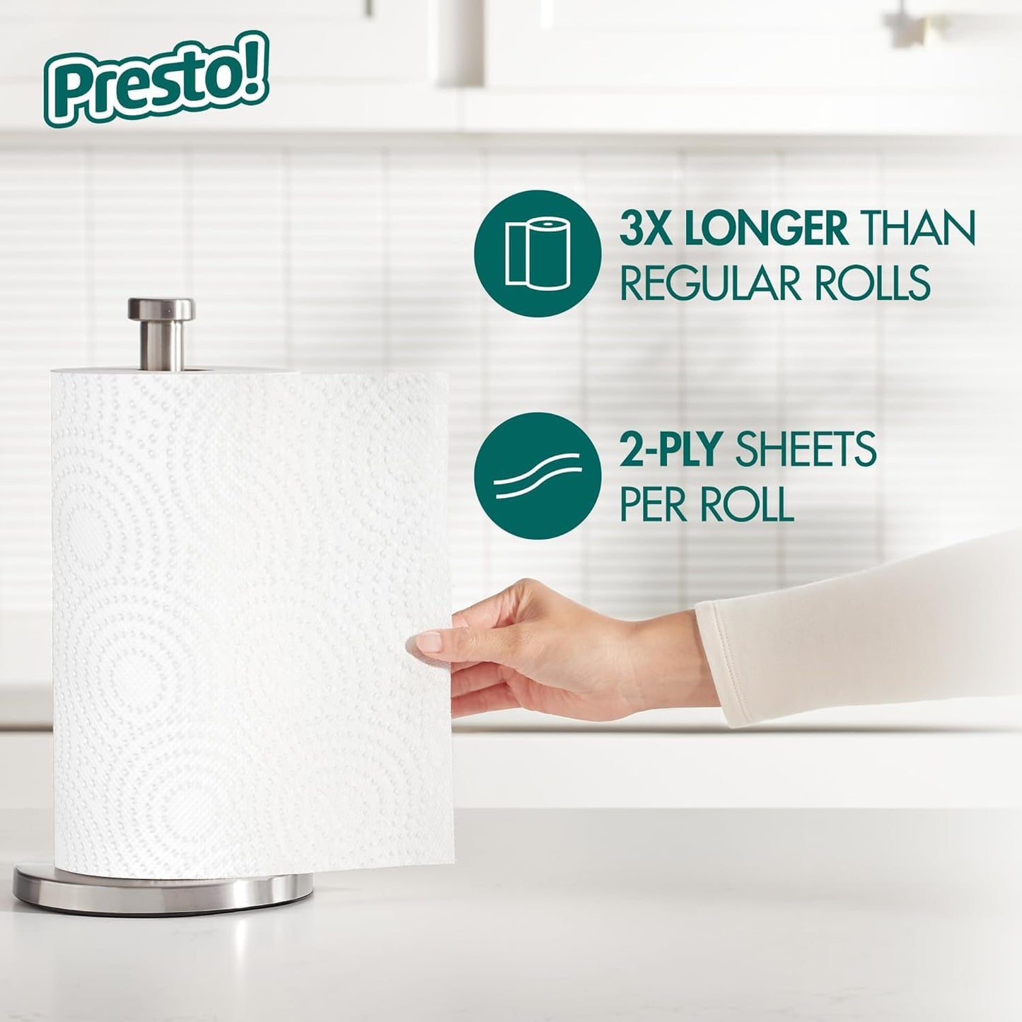 Amazon Brand - Presto! Ultra-Strong Premium Paper Towels, 158 Sheet Huge Roll - Flex-a-Size, 12 Rolls (2 Packs of 6), Equivalent to 38 Regular Rolls, White