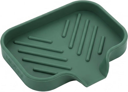 MicoYang Silicone Bathroom Soap Dishes with Drain Spout-Bathroom and Kitchen Sink Organizer,Sponge Holder,Dish Soap Tray,Perfect for Dispenser,Scrubber,Bottle,Cup on Sink or Counter-Black 4.9"×3.2"