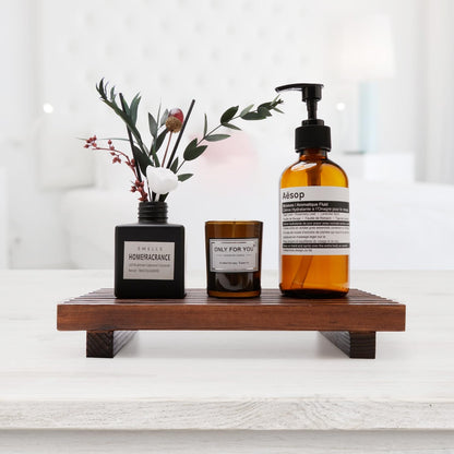 Renawe Small Kitchen Sink Soap Tray for Counter Soap Dish Dispenser Holder Wooden Risers Stand for Bathroom Decor Farmhouse Wood Pedestal Kitchen Accessories Countertop Vanity Counter Decorative Tray