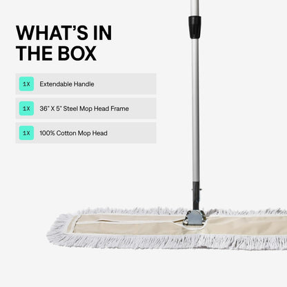 Commercial Dust Mop – 18 Inch Floor Sweeper for Hardwood, Reusable Cotton Mop Head, Extendable Handle, Dry Mop for Floor Cleaning & Janitorial Supplies