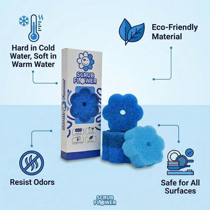 Scrub Flower Temperature Sensitive Sponges -Non-Scratch Scrubbers for Kitchen & Home - Firm in Cold & Soft in Warm Water - Odor Resistant Color-Coded Dish Sponges (Lavender Mist, 3 Count)