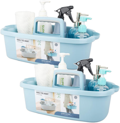 Large Cleaning Supplies Caddy Portable Shower Basket Supply Organizer with Handle Plastic Bucket Tool Storage for Bathroom, Bedroom, Kitchen, College Dorm, Garden, Dark Gray 2 Pack
