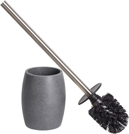 Clasin Home Toilet Bowl Brush and Holder with Stainless Steel Long Handle, Toilet Scrubber Brush with Durable Base, 360° Deep Cleaning Bristles for Bathroom, Compact Set for Small Space (Beige)
