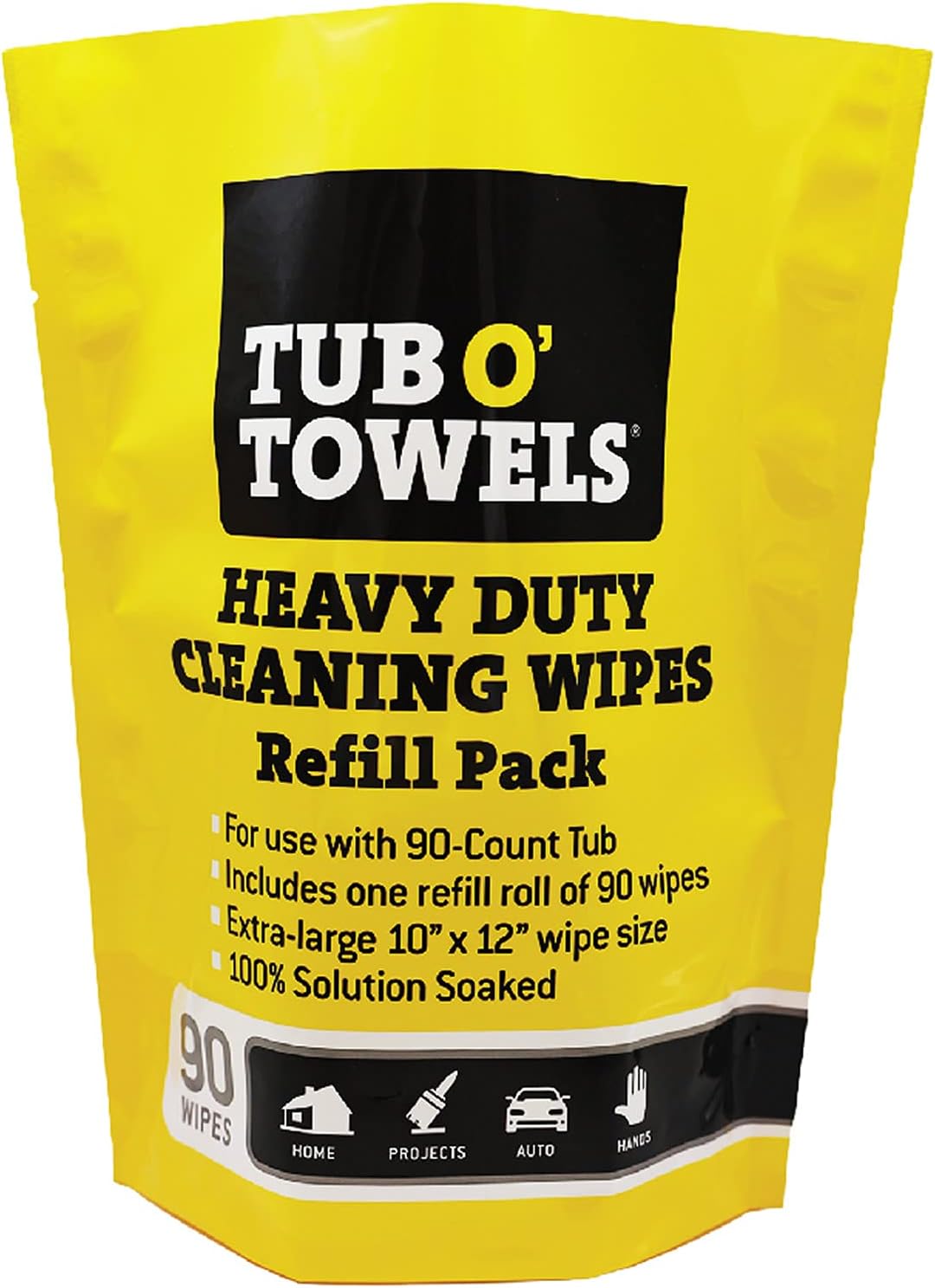 Tub O' Towels Heavy-Duty Multi-Surface Cleaning Wipes, 10" x 12", 90 Count Canister, Removes Grease, Grime, Tough Stains, Durable Disposable Wipes for Home, Garage, Outdoor Cleaning Tasks, 2-Pack