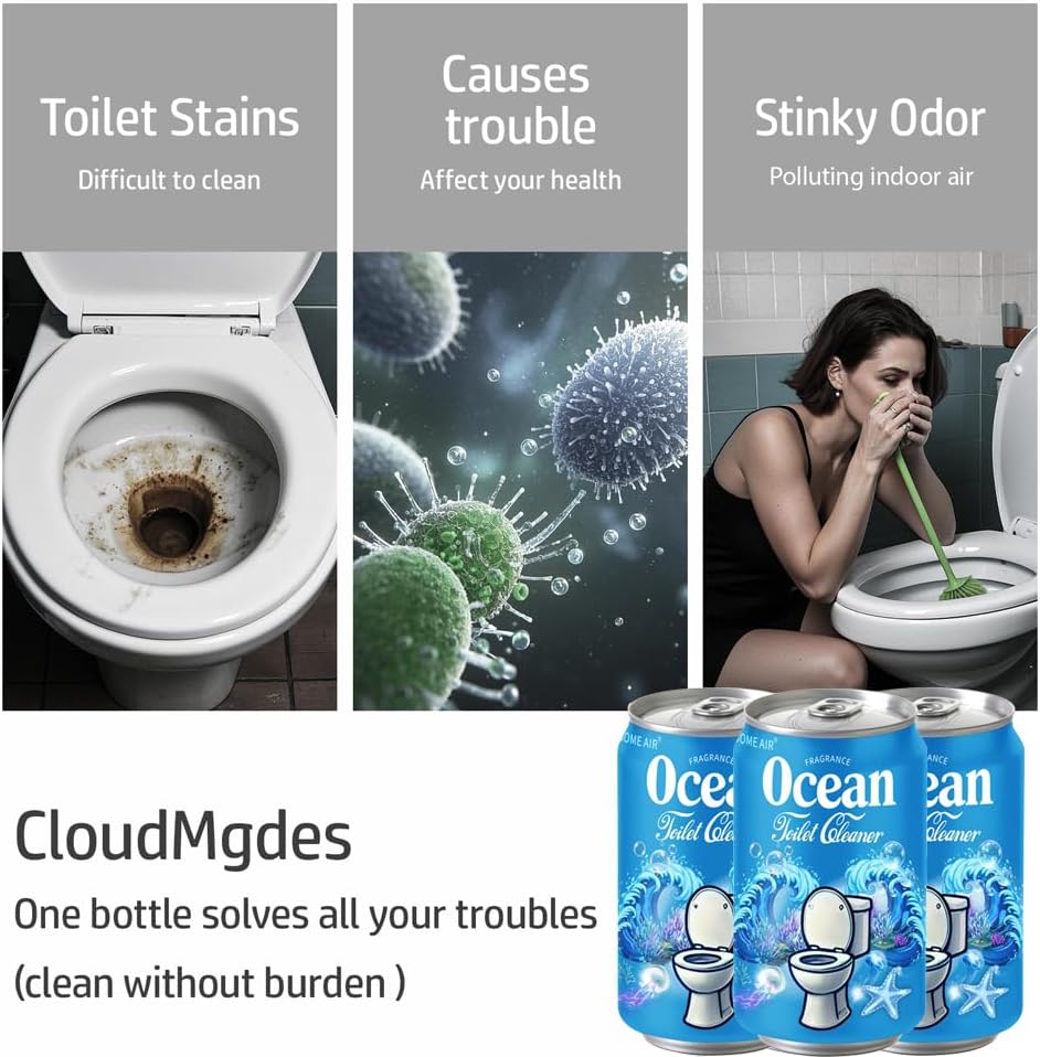 Beverage can Toilet Bowl Cleaner,Septic Toilet Bowl Tablets in Bottles, Automatic Long-Lasting Toilet Cleaner Bottle,Powerfully Cleans and Prevent Stain Build Up (Ocean, Jasmine, and Peach Scent)