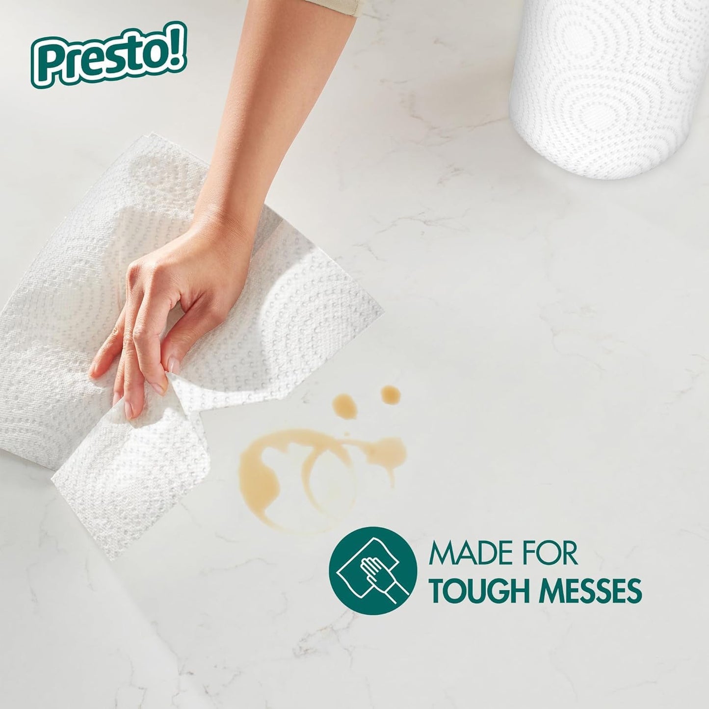 Amazon Brand - Presto! Ultra-Strong Premium Paper Towels, 158 Sheet Huge Roll - Flex-a-Size, 12 Rolls (2 Packs of 6), Equivalent to 38 Regular Rolls, White
