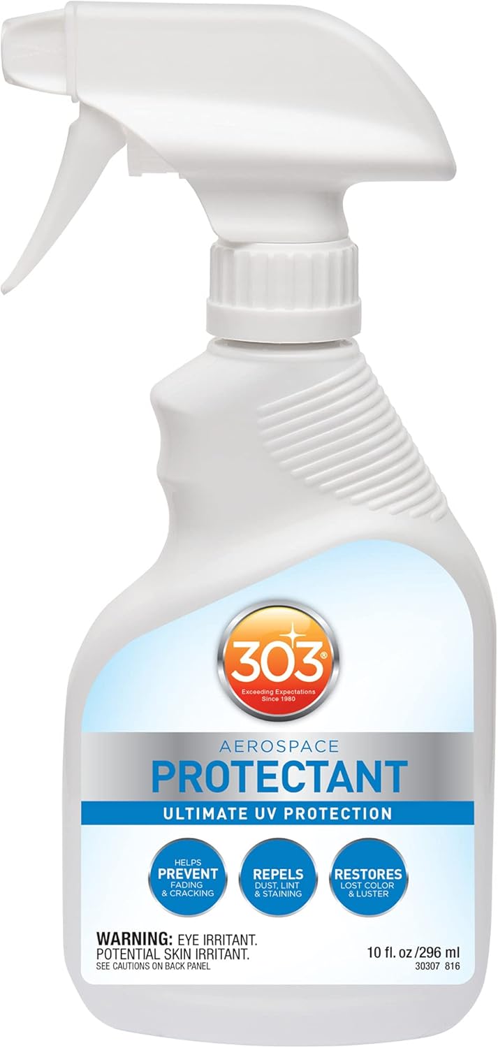303 Products (30308CSR) UV Protectant Spray for Vinyl, Plastic, Rubber, Fiberglass, Leather & More – Dust and Dirt Repellant - Non-Toxic, Matte Finish, 16 Fl. oz., White