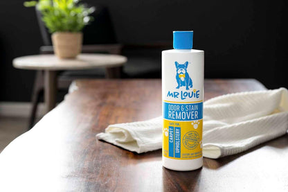 MR LOUIE Stain & Odor Remover for Carpet & Upholstery - Precision Pour No-Spray Cleaner Tough on Dog & Cat Urine, Vomit & Kid Stains with No Chemical Scent- Safe for Kids & Pets (16oz)