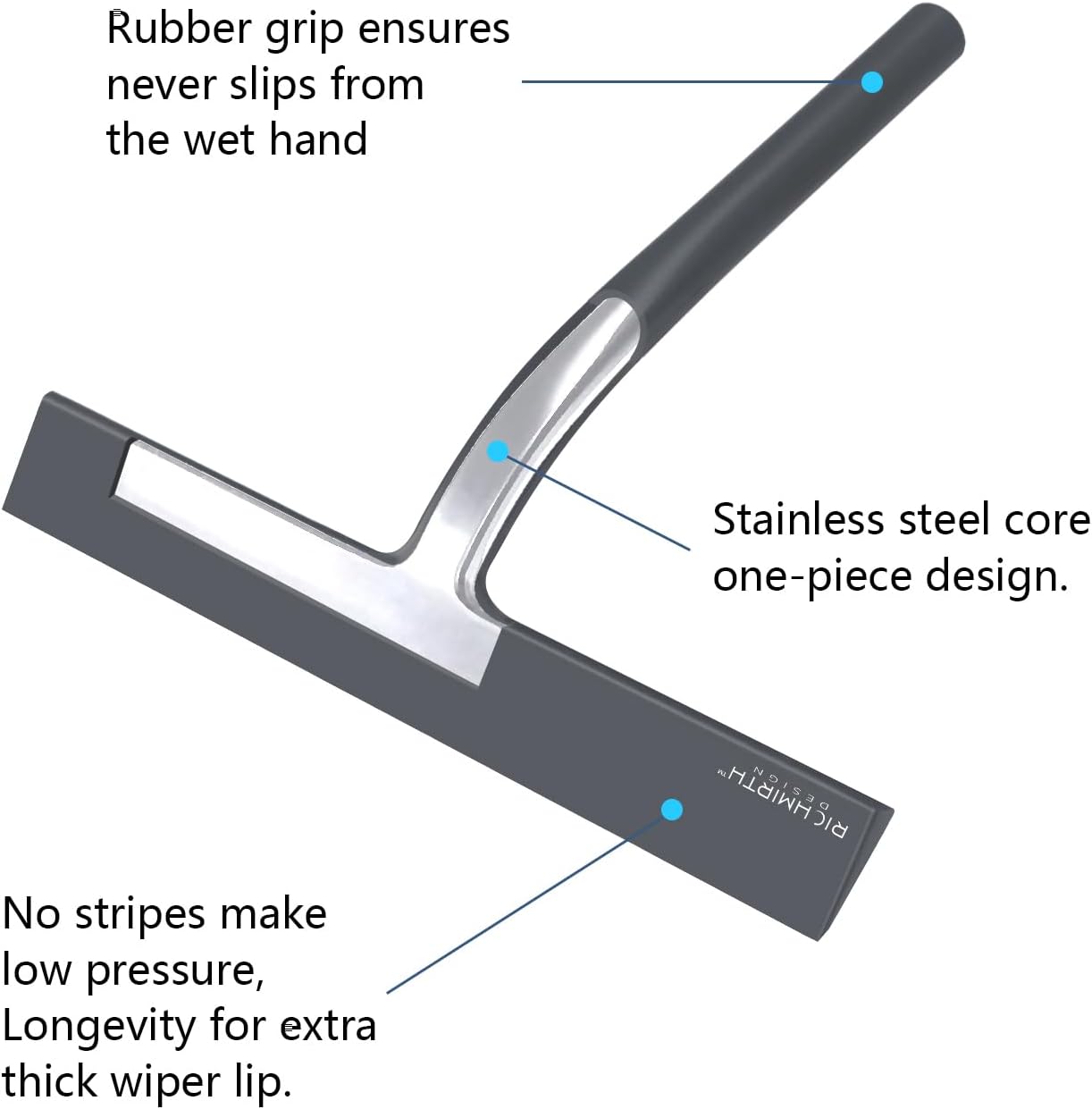 Shower Squeegee for Glass Doors, RICHMIRTH 11" Inch Width Silicone Rubber Blade Squeegee Window Cleaner Tool Squeegee for Shower Glass Doors Bathroom