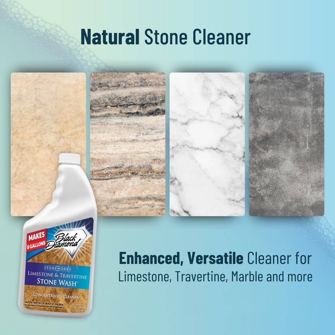 Black Diamond Stoneworks Natural Stone Cleaner - Limestone, Slate & Travertine Cleaner - Natural Stone Shower Cleaner for Marble - Concentrated PH Neutral Stone Floor Cleaner - 1-Gallon.