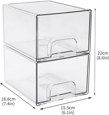 2 Pack Laundry Pods Container, Stackable Laundry Room Organization Storage Drawers, Dryer Sheet Container, Detergent Holder with Pull Handle, Bathroom Organization, Clear