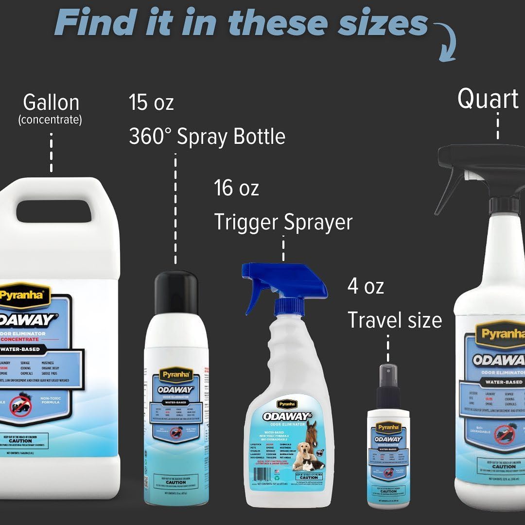 Pyranha Odaway Ready-to-Use Odor Eliminator Spray – Broad Spectrum Scent Neutralizer for Home, Kennel, Car, Bathroom & Gear, Quart