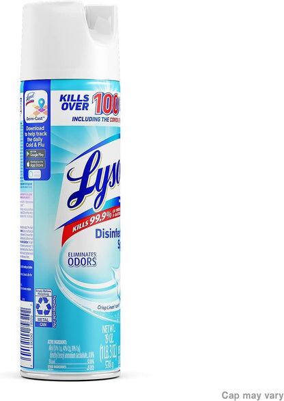 Lysol Disinfectant Spray, Household Essential Cleaning Supplies, Multi-Purpose Room Spray, Antibacterial Sanitizer Spray, Upholstery Deodorizer, Home and Bathroom, Crisp Linen,19 Fl Oz