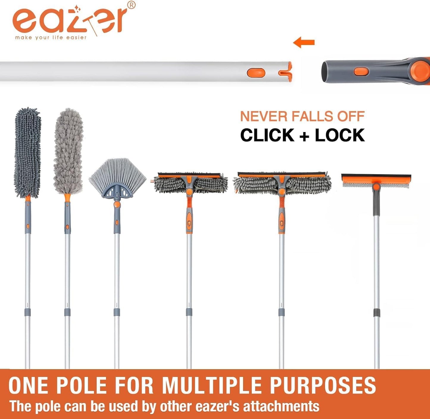 eazer Professional Window Squeegee, 2-in-1 Rotatable Squeegee for Window Cleaning Kit, Window Cleaner Tool, Window Washing Equipment Kit with Extension Pole (20''-30'') for Shower/Windshield