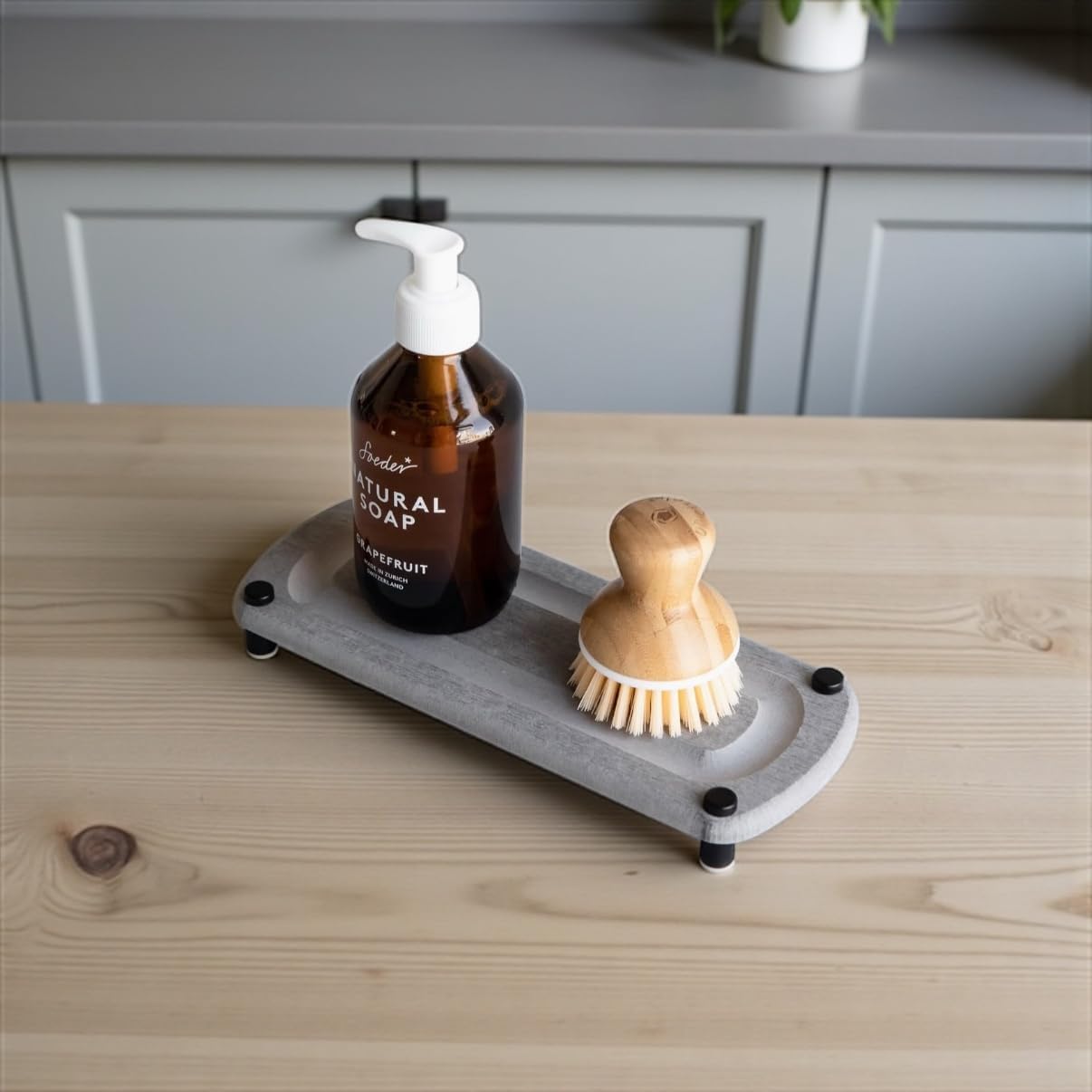 Premium Sink Caddy – Water-Absorbing Diatomaceous Earth Tray for Sink, Elevated Stainless Steel Feet, Non-Toxic, Fast-Drying, Kitchen or Bathroom