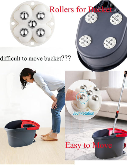 4 PCS Caster Wheels,360° Rollers Compatible with Ocedar Mop Bucket Stainless Steel,Self Adhesive Rollers for Mop Bucket,Kitchen Small Appliances,Trash Can,White