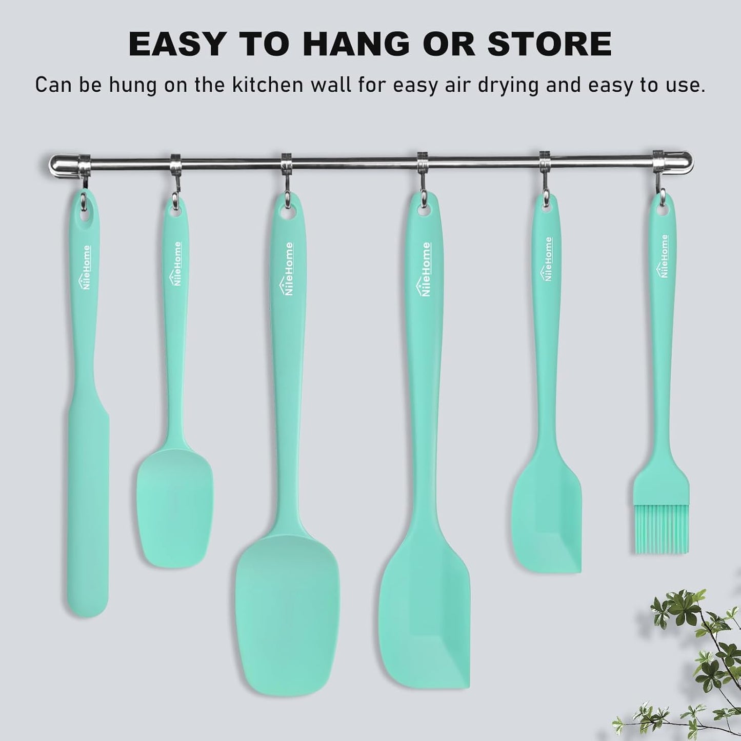 NileHome Silicone Spatula Set, 6 Pieces Food Grade Kitchen Utensils with Silicone Brush Heat Resistant Dishwasher Safe BPA-Free Rubber Spatula for Scraping, Baking, Cooking, Mixing-Forest Style