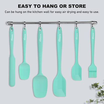 NileHome Silicone Spatula Set, 6 Pieces Food Grade Kitchen Utensils with Silicone Brush Heat Resistant Dishwasher Safe BPA-Free Rubber Spatula for Scraping, Baking, Cooking, Mixing-Forest Style