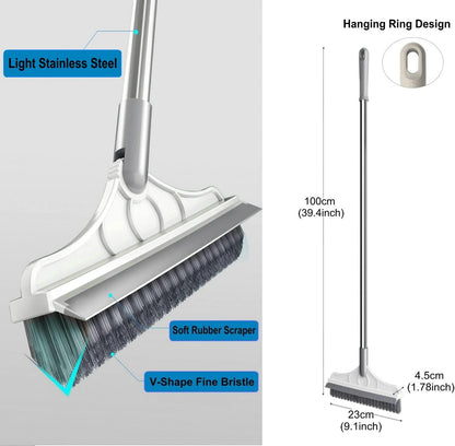 2 in 1 Cleaning Scrub Brush Grout Brush Scrapee 3 Poles 47.6'' Floor Scrub Brush with Long Handle V-Shape Stiff Bristle Brush Scrubber with Squeegee 120°Rotate Shower Cleaning Brush for Bathroom Glass