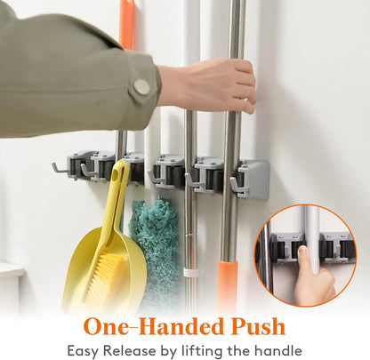 Lifewit Mop and Broom Holder Wall Mount, Anti-Slip Broom Hanger for Cleaning Supplies Organizer, Easy Install Tool Hanging Rack for Closet, Kitchen, Garage, 5 Slot 6 Hooks, Hold 30lbs, Black, 1 Pack