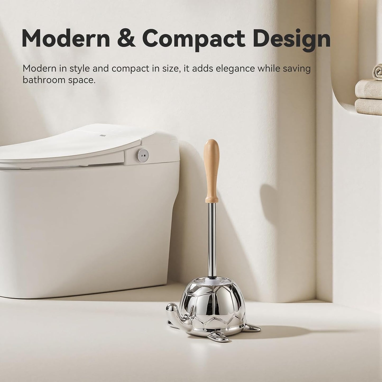 Turtle Base Toilet Brush Set - Gold Ceramic Toilet Scrubber Brush 7.5” Bowl Cleaner with Ergonomic Handle, Mini Cute Bathroom Cleaning Brush - Bathroom Decor