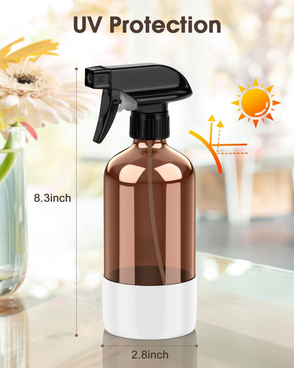 Bontip Glass Spray Bottle with Silicone Sleeve Protection, Amber Glass Spray Bottle Set for Window Cleaner Aromatherapy Facial Hydration Watering Flowers Hair Care 2 Pack/16 oz (Black & Brown)