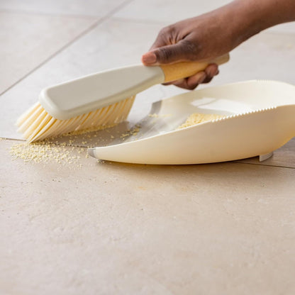 Full Circle Daily Sweep Dustpan & Brush Set with Rubber Edge, Built-in Lint Comb, Bamboo Handle, 50% Post-Consumer Recycled Plastic,Compact & Countertop-Worthy Design,Plastic-Free Packaging