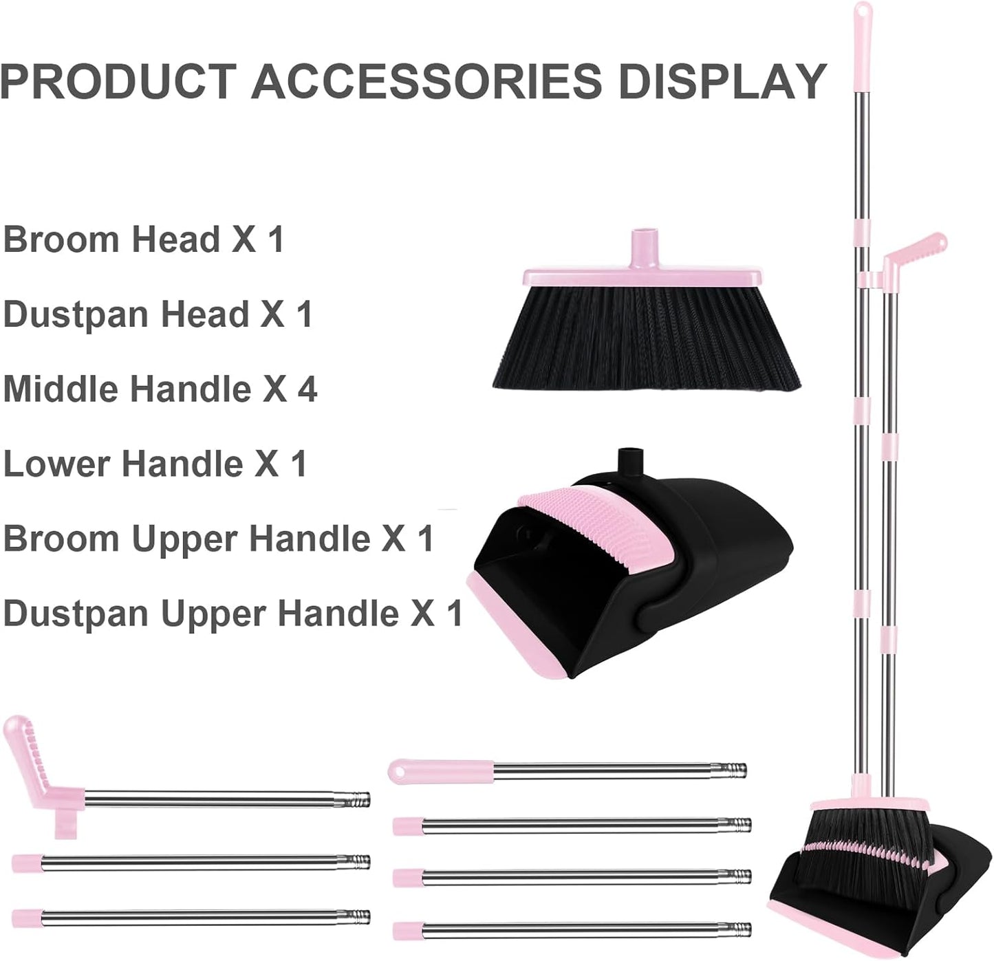 Purple Broom with Dustpan Combo Set, 51" Long Handle Household Cleaning Tool, Ideal Broom and Dustpan Set for Pet Hair and Home Use