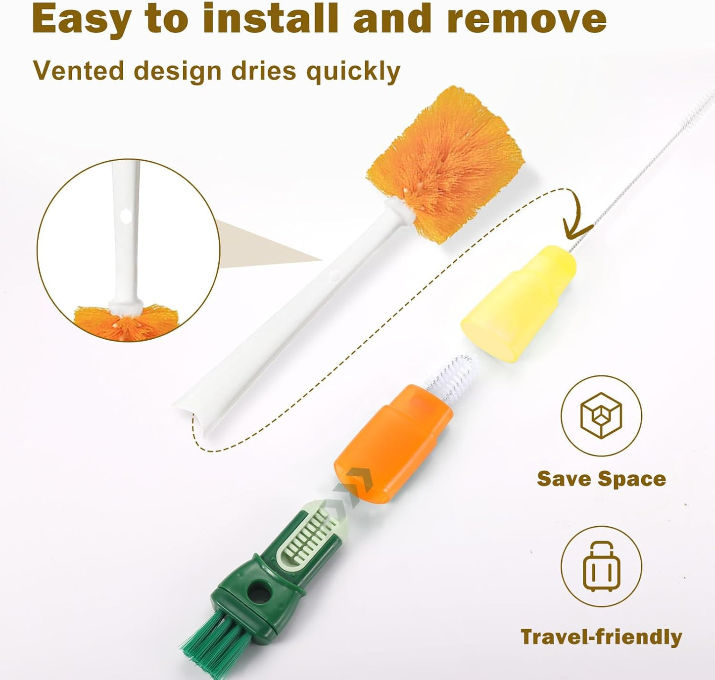 XYFuuee 5 Pack Bottle Brush Set, 5 in 1 Water Bottle Cleaning Brush, Long Handle Narrow Wine Cup Cleaner, 3 Straw Brushes for Stanley, Travel Nipple Lid Gap Detail Washer Brush