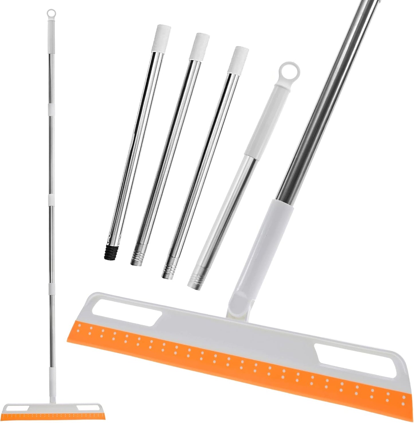 Multifunction Rubber Air Broom, Silicone Floor Squeegee with 56" Long Handle, Rubber Sweeper, Air Broom for Floor Bathroom Kitchen Shower Tile Pet Hair Fur Marble Glass Water Window Foam Clean (Grey)