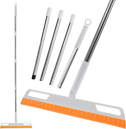 Multifunction Rubber Air Broom, Silicone Floor Squeegee with 56" Long Handle, Rubber Sweeper, Air Broom for Floor Bathroom Kitchen Shower Tile Pet Hair Fur Marble Glass Water Window Foam Clean (Grey)