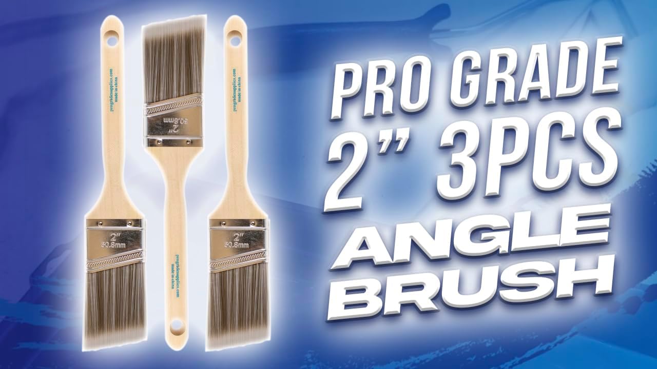 Pro Grade 2 Inch Angled Paint Brush (3 Pack) – Professional Angle Sash Brushes for Cutting in Trim, Walls, Cabinets & Detail Work – Works with Latex & Oil-Based Paint