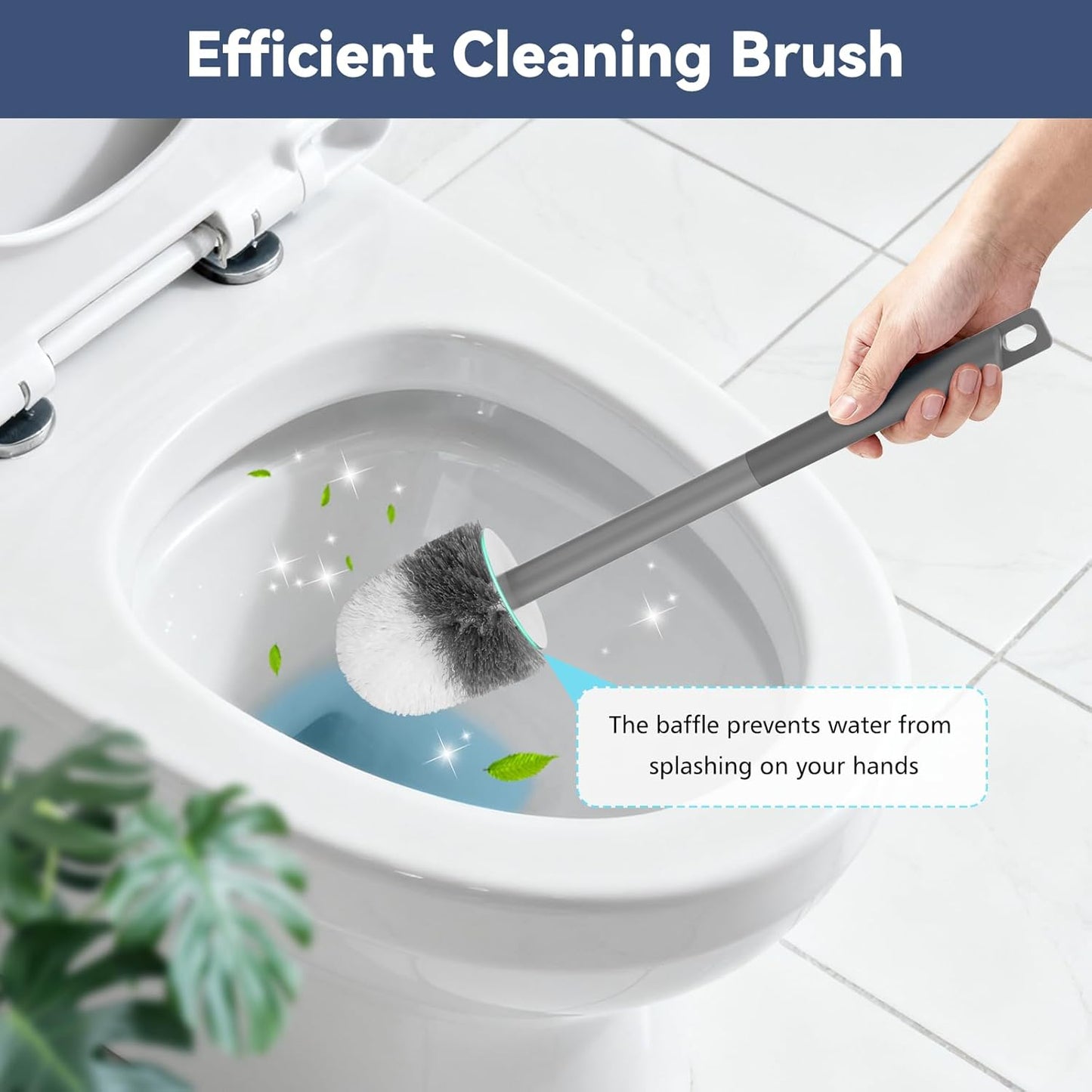 Toilet Brush, 3 Pack Compact Toilet Bowl Brush and Holder Set with Nylon Bristles Toilet Cleaner Brush Hidden Toilet Scrubber Brush for Bathroom Cleaning, Grey & White