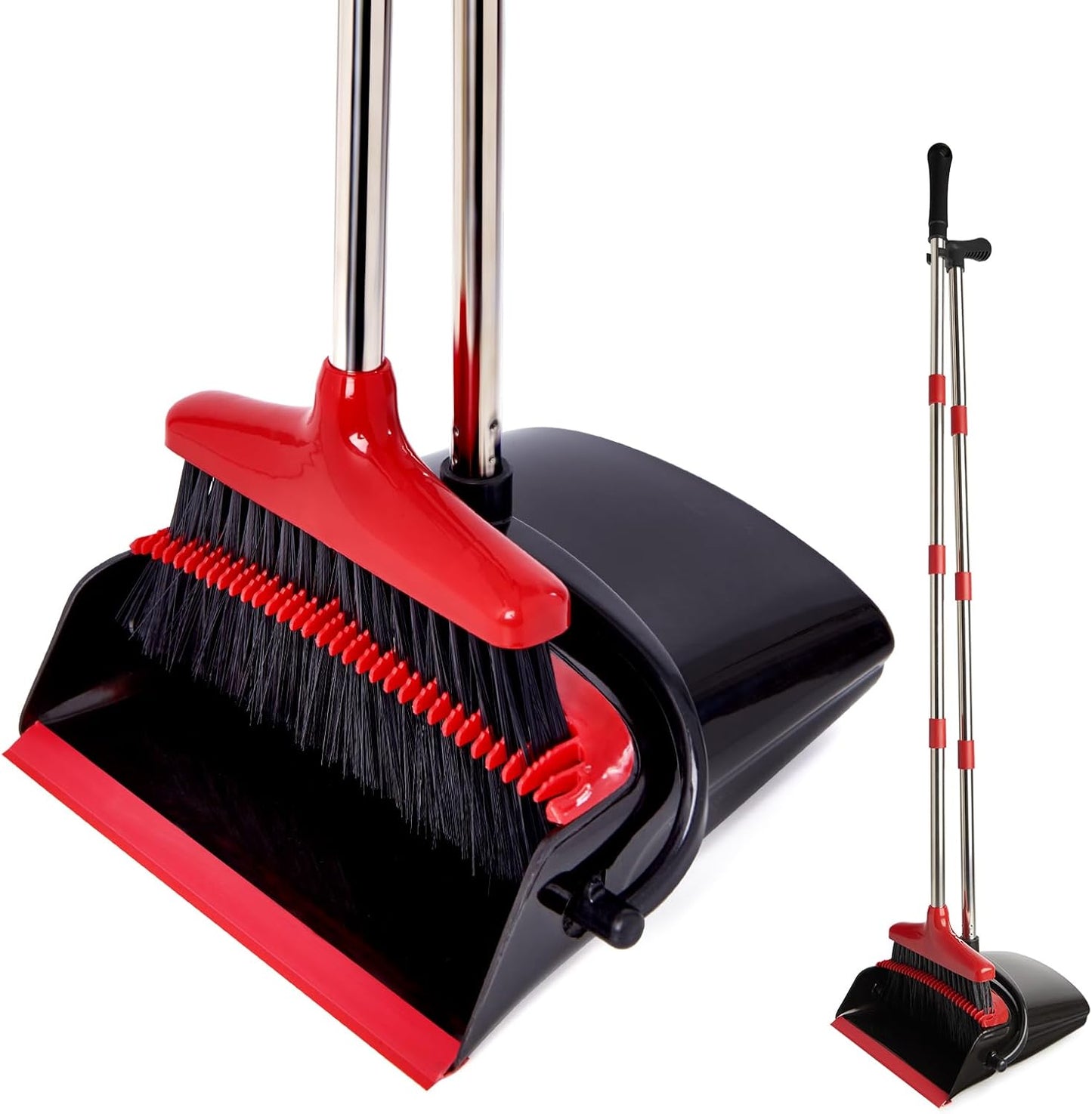 Broom and Dustpan Set with Long Handle, Light Weight Stainless Steel Poles Stand Upright Dustpans with Broom Combo for Home Kitchen Office Pet Dog Hair, 1-Pack (Purple)