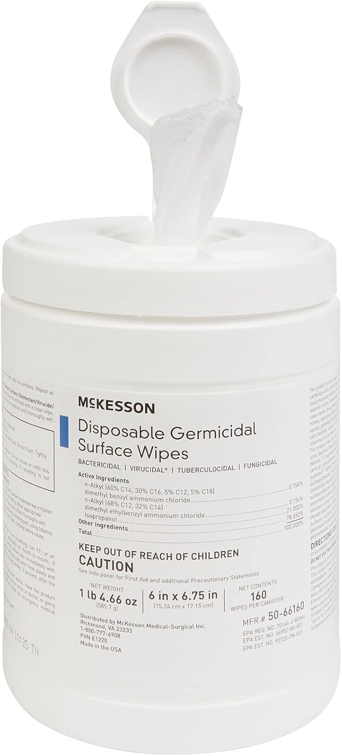 McKesson Germicidal Wipes [480 Count] Disinfecting Wipes, Alcohol Cleaning Disinfectant Wipes, Hospital Grade Multi-Surface Wipes, 160 Wipes, 3 Pack