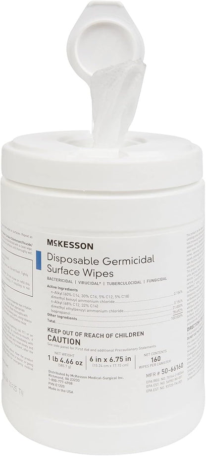 McKesson Germicidal Wipes [480 Count] Disinfecting Wipes, Alcohol Cleaning Disinfectant Wipes, Hospital Grade Multi-Surface Wipes, 160 Wipes, 3 Pack