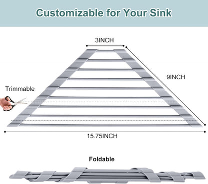 MERRYBOX Triangle Roll Up Dish Drying Rack Over The Sink, 2025 Anti-Rust Sink Drying Rack with Full Silicone Wrapped for Top of Corner, Anti-Slip Organizer for Kitchen
