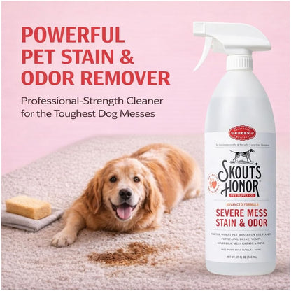 SKOUT'S HONOR Severe Mess Stain & Odor Eliminator, Powerful Stain Remover and Carpet Cleaner for Tough Dog Messes, Eco-Friendly Carpet Deodorizer, Cleaning Spray and Poop Spray, 35 oz