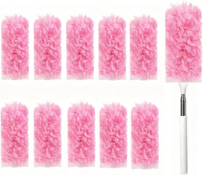 Heavy Duty Duster Refills, Disposable Dusters Kit for Cleaning Dusting Furniture Blind Ceiling Fan, Multi Surface 360 Feather Duster(10)+3FT Extended Handle（1） (Navy Blue)