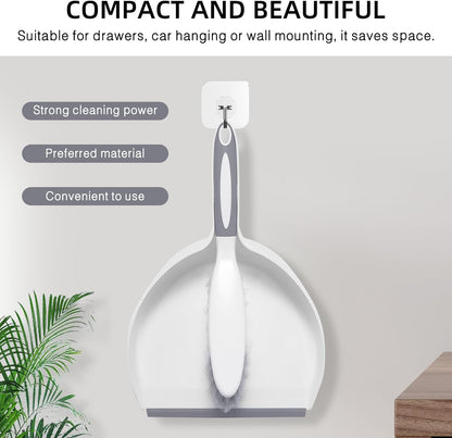 NACENA Dust Pan and Brush Set, Large Hand Broom and Dustpan Set Large Brush and Dustpan Set for Camping Broom and Dustpan Combo for Daily Cleaning Pet Hair Office Home Car, White & Red