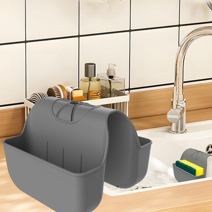 1Pc Sponge Holder for Kitchen Sink, Silicone Saddle Caddy Organizer Rack, Sponges Holder Over Faucet, Hanging Kitchen Sink Organizer Accessories Rack Basket-（Black）