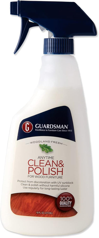 Guardsman Anytime Clean & Polish Wood Cleaner & Furniture Polish for Cabinets, Tables, and Other Wood Surfaces, Spray Bottle, Lemon Fresh, 16 Fluid Ounces